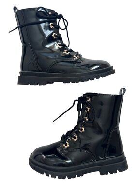Cotton On Kids Black Patent Combat Lug Boots Size 10
